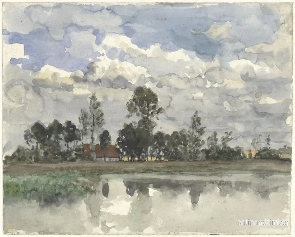 Reproduktion av målningen av träd som speglar sig i vattnet under en molnig himmel - Julius Jacobus van de Sande Bakhuyzen - Bild 2