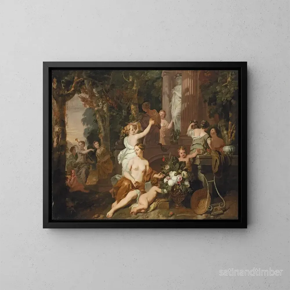 Reproduktion av målningen Nymf och bacchantar hyllar Flors tempel - Gerard de Lairesse