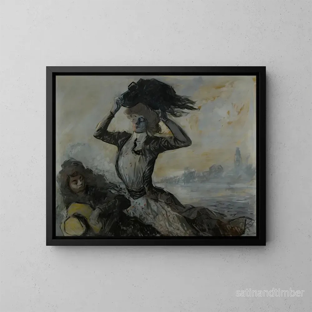 Reproduktion av målningen av avresan vid stormbyar - Jean-Louis Forain