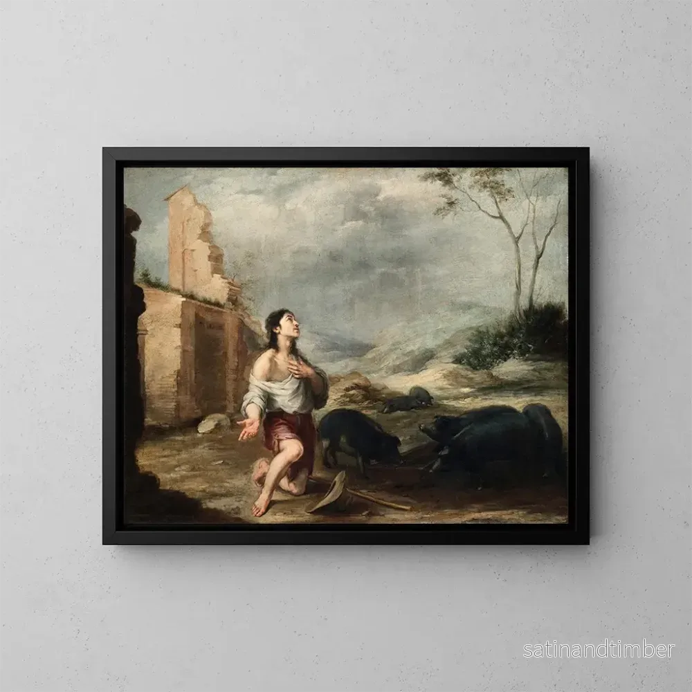Reproduktion av målningen Den bortkomne sonen som föder grisar - Bartolomé Esteban Murillo