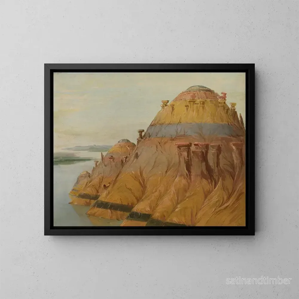 Reproduktion av målningen av pittoreska lerkustlinjer 1700 miles ovanför Saint-Louis - George Catlin