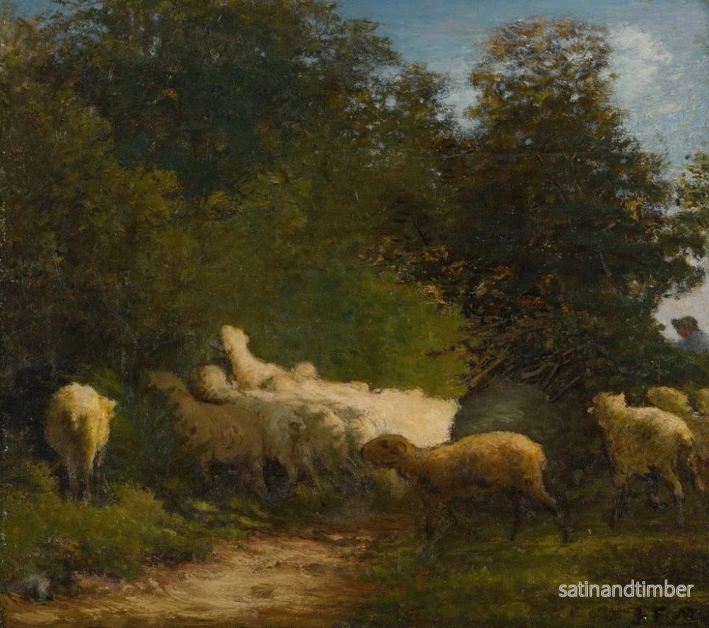 Reproduktion av målningen av får betande längs en häck - Jean-François Millet - Bild 2