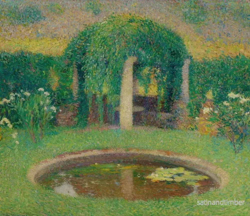 Reproduktion av målningen av det lilla bassängen nära den södra pergolan i Marquayrol, konstnärens trädgård - Henri Martin - Bild 2