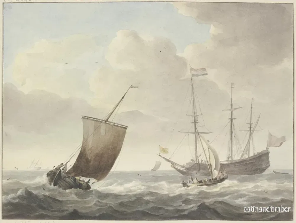 Reproduktion av målningen av Mer agitée avec des navires, drapeau jaune avec lion doré - Martinus Schouman - Bild 2