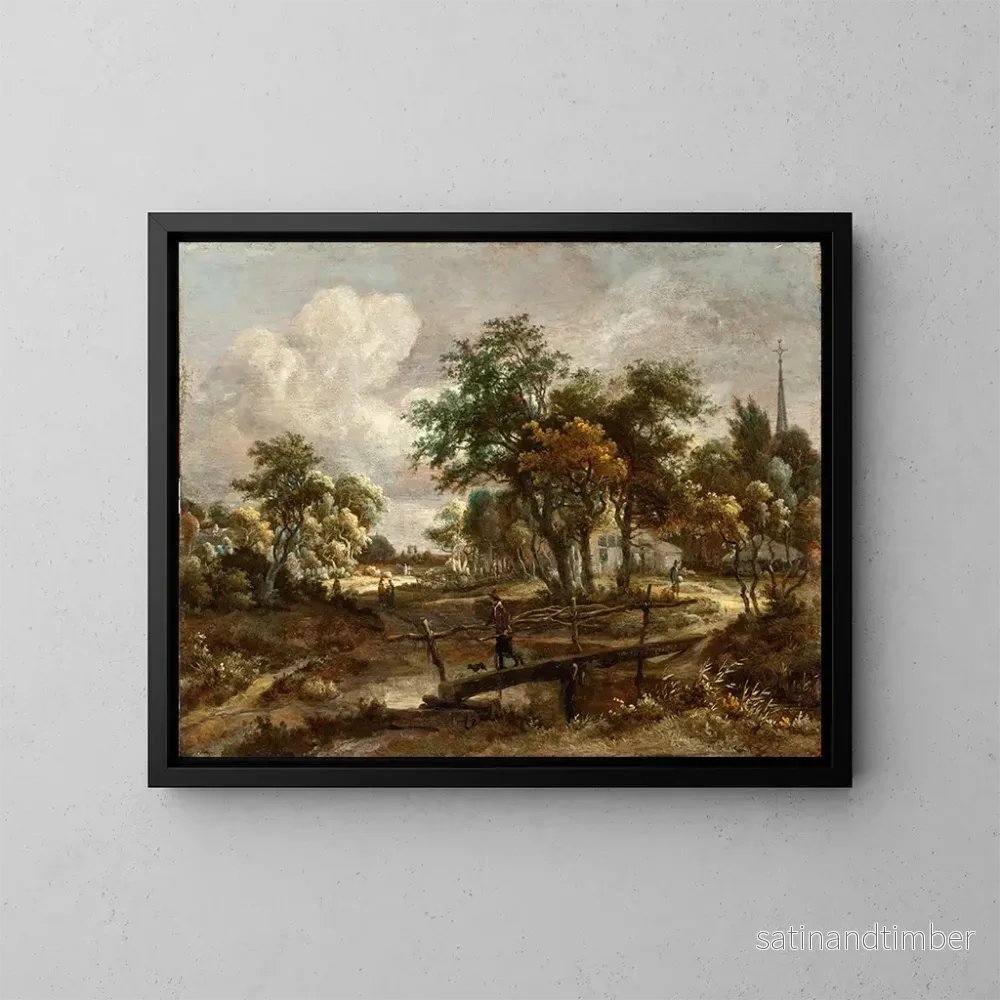 Reproduktion av målningen Landskap med en brygga – Meindert Hobbema Reproduktion av målningen Landskap med en brygga – Meindert Hobbema