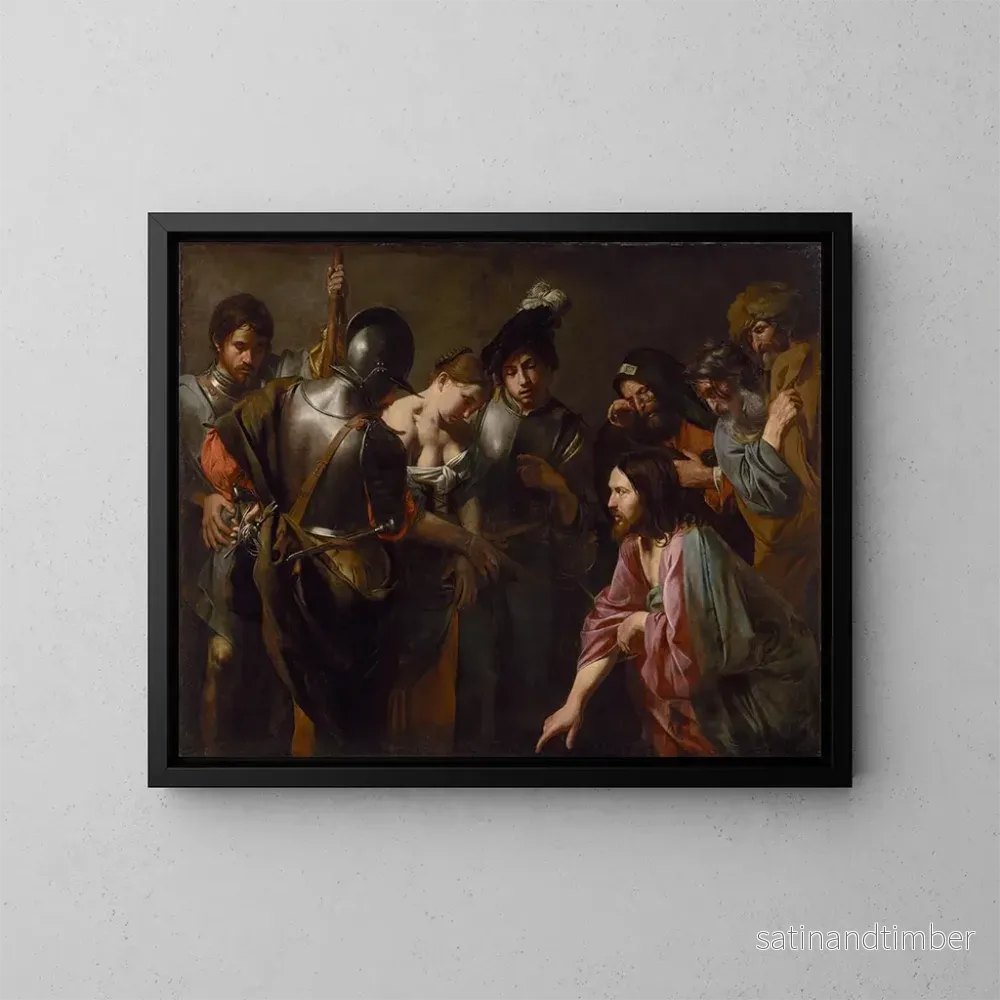 Reproduktion av målningen av Le Christ et la femme adultère - Valentin de Boulogne