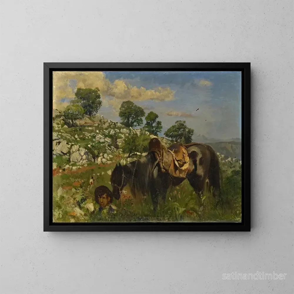Reproduktion av målningen Cavalier dans les hautes herbes - Frank Buchser
