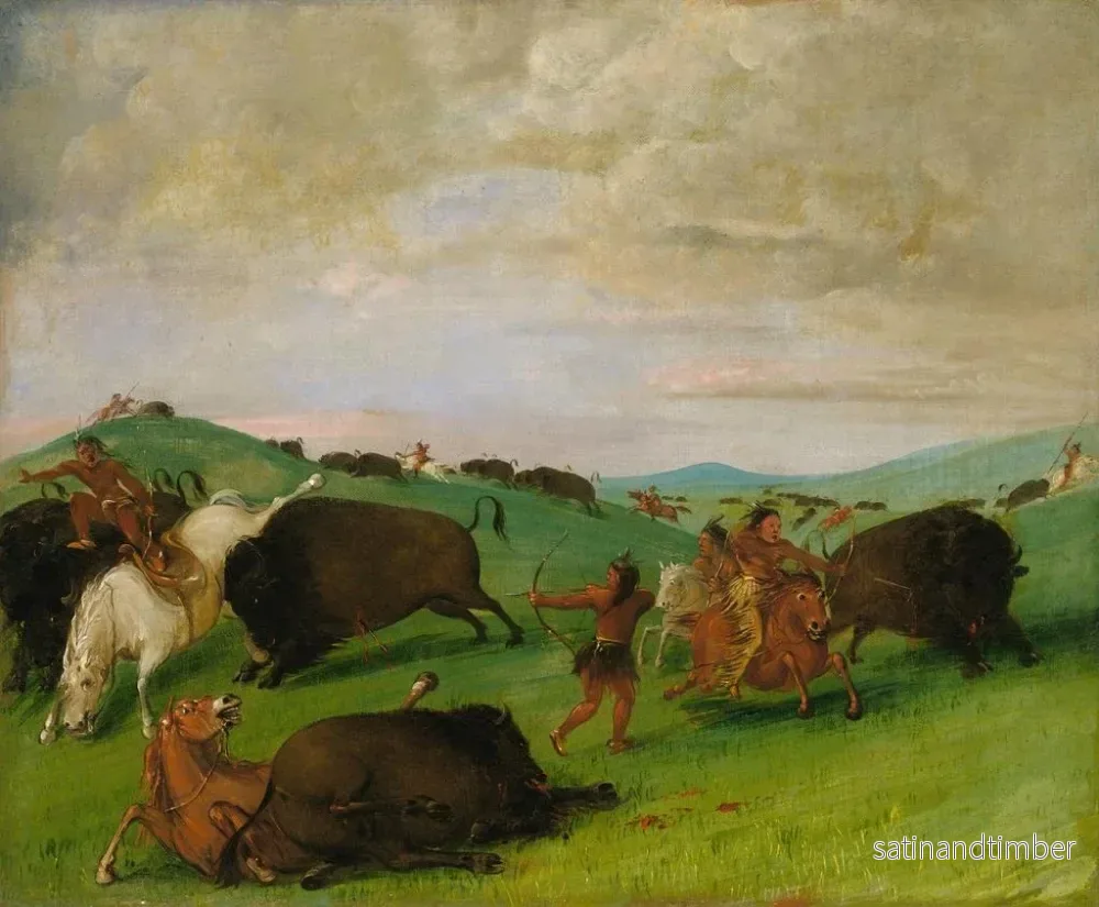 Reproduktion av målningen La chasse au buffle: les taureaux en lutte avec les hommes et les chevaux - George Catlin - Bild 2