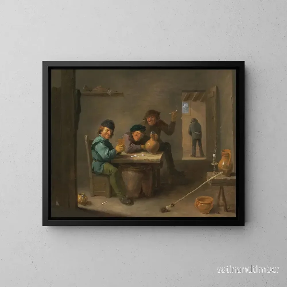 Reproduktion av målningen av bönder i en taverna - David Teniers den yngre