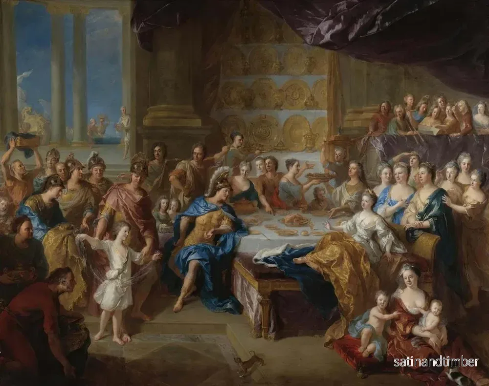Reproduktion av målningen Le festin de Didon et Énée, un portrait allégorique de la famille du duc et de la duchesse du Maine - Jean-François de Troy - Bild 2