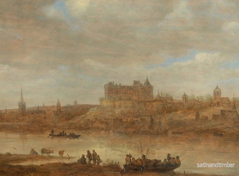 Reproduktion av målningen av ett flodlandskap med en färja och ett slott bortom en stad - Jan van Goyen - Bild 2