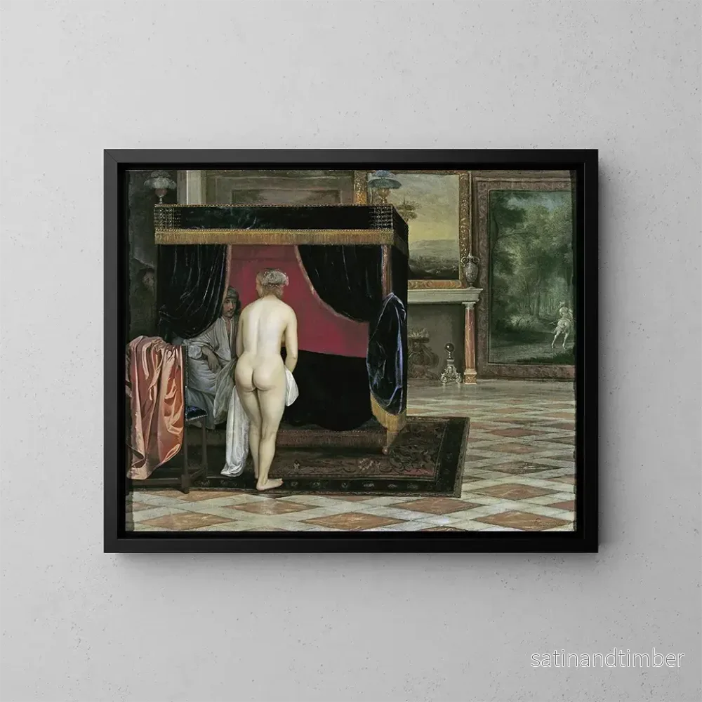 Reproduktion av målningen La femme de Kandaules découvrant Gyges caché - Eglon van der Neer