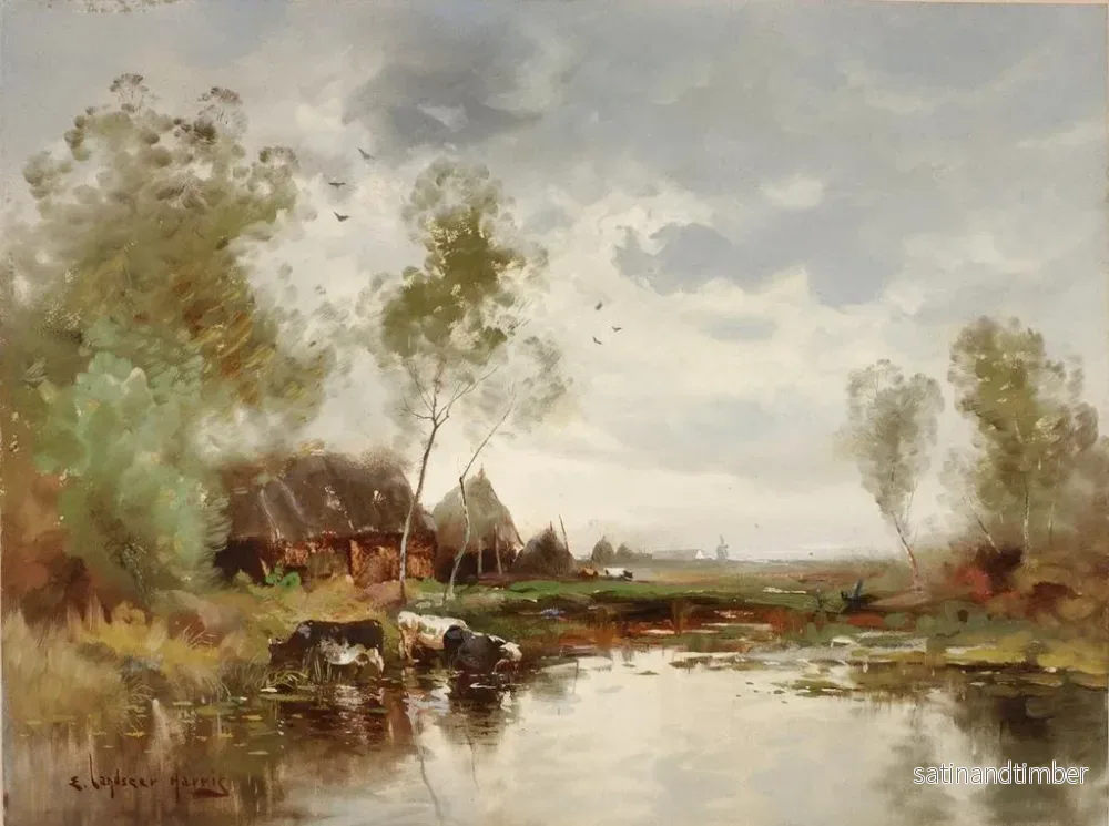 Reproduktion av målningen Landskapsmålning med ett väderkvarn - E. Landseer Harris - Bild 2