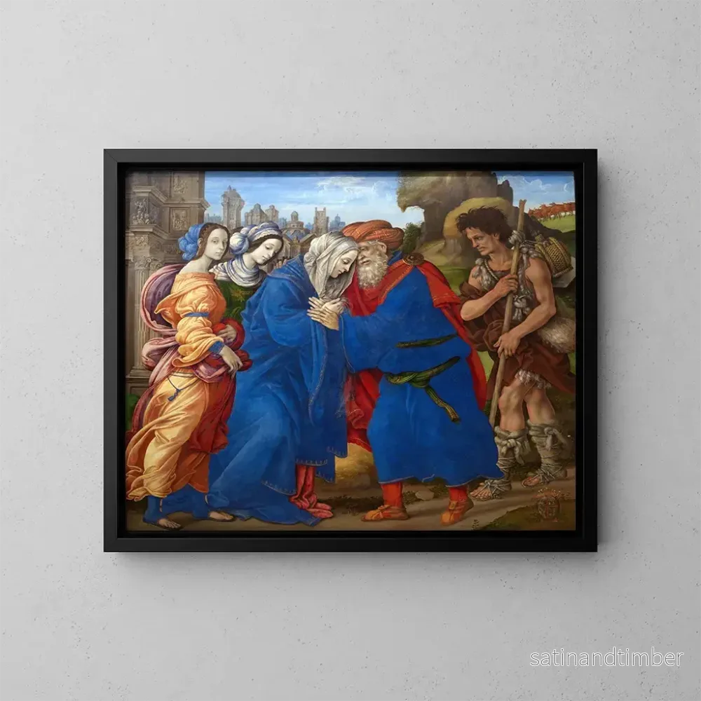 Reproduktion av målningen La rencontre de Joachim et Anne aux portes dorées de Jérusalem - Filippino Lippi