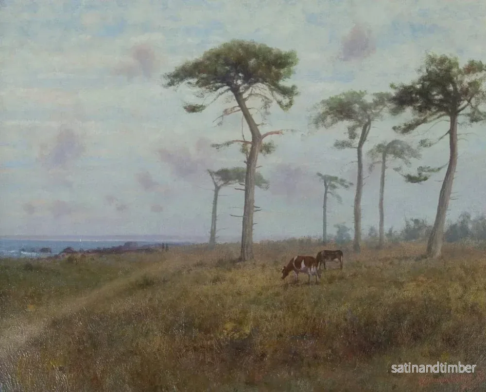Reproduktion av målningen av betande boskap bland cypresserna i Monterey - Charles Dorman Robinson - Bild 2