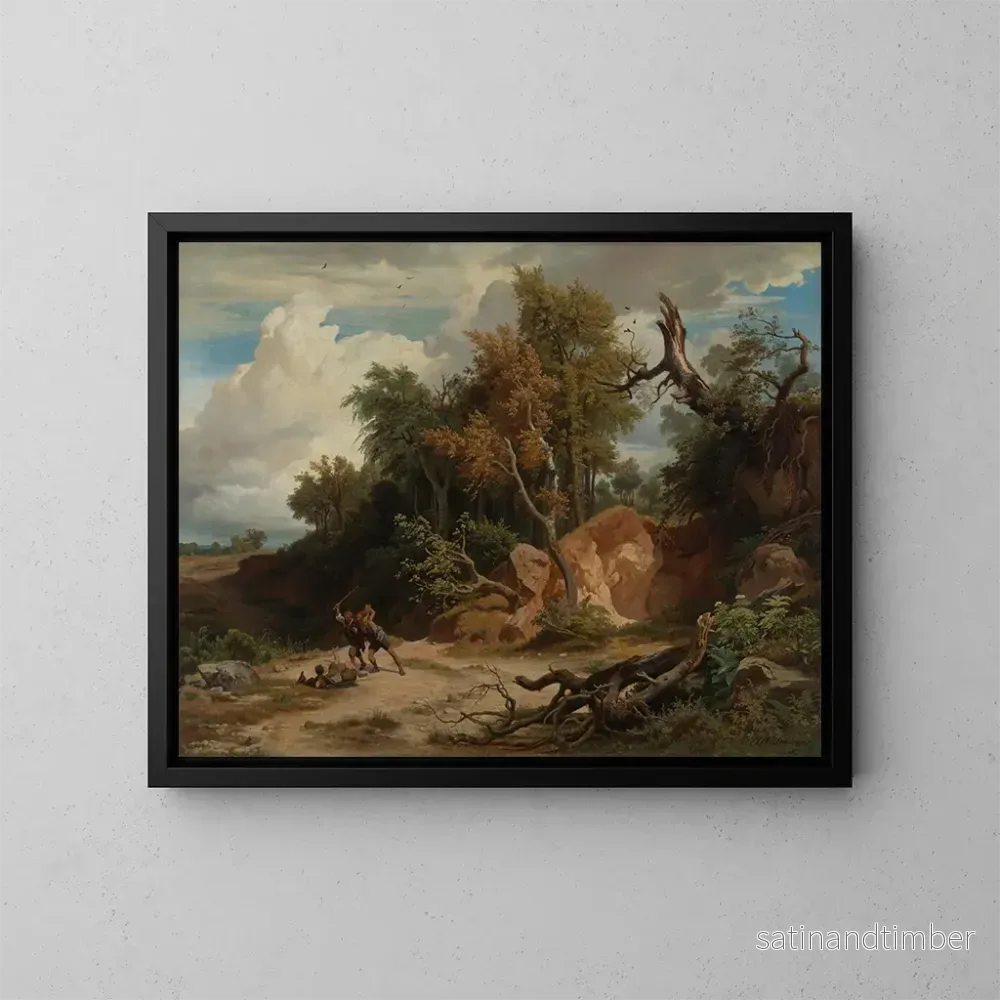 Reproduktion av målningen Midday, attacken av resenären - Johann Wilhelm Schirmer
