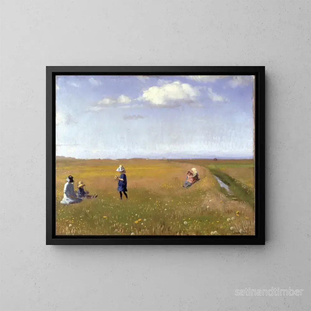 Reproduktion av målningen Barn och unga flickor plockar blommor i ett fält norr om Skagen - Michael Ancher