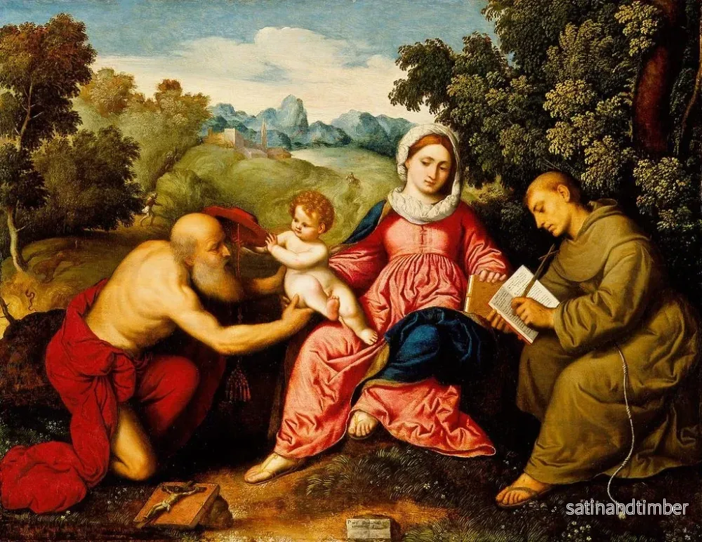 Reproduktion av målningen Vierge à l'Enfant med helgonen Jerome och Franciskus - Paris Bordone - Bild 2