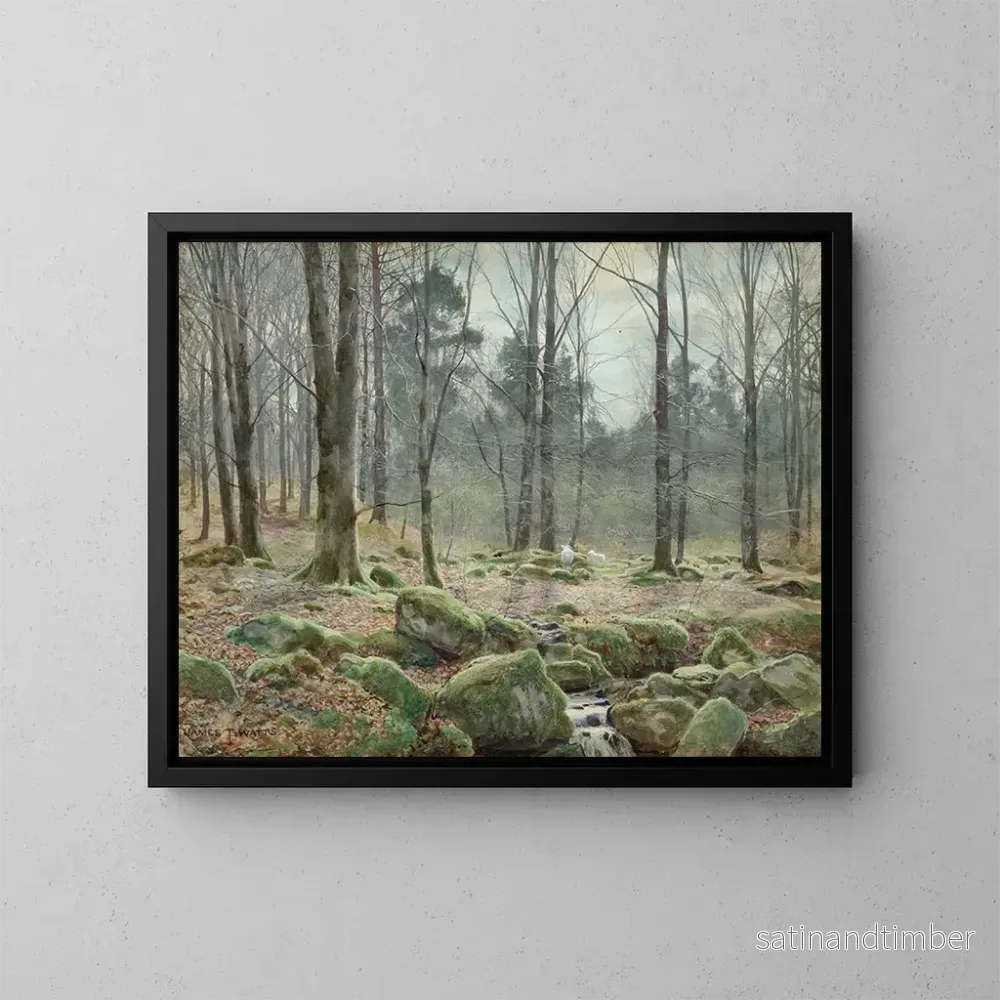Reproduktion av målningen Solig morgon i april på Betws-y-Coed, norra Wales - James Thomas Watts