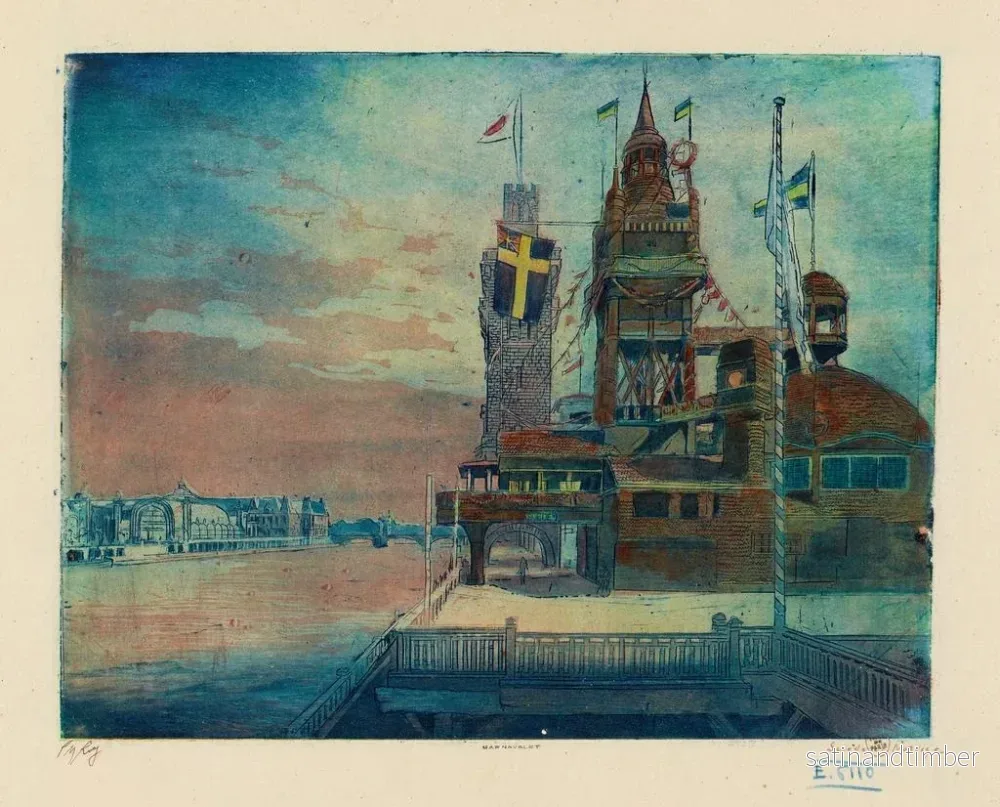 Reproduktion av målningen av Sveriges och Norges paviljong - Pierre-Marcel Roy - Bild 2