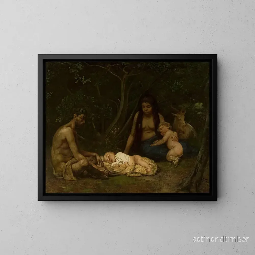 Reproduktion av målningen La famille des satyres élevant Zeus - Hans Thoma
