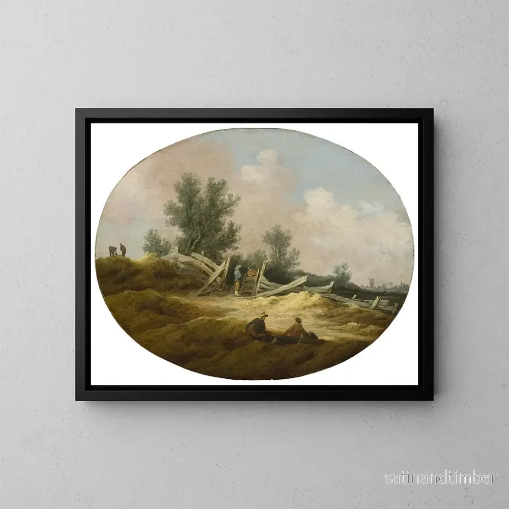 Reproduktion av målningen Landskap med en trästängsel och figurer - Salomon van Ruysdael