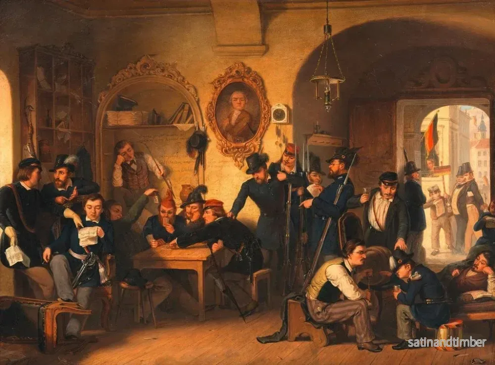 Reproduktion av målningen av studentvåningen i Legionens akademiska väntrum i Aula från det gamla universitetet 1848 - Franz Schams - Bild 2