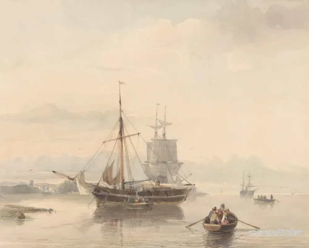 Reproduktion av målningen landskapsflod med kanoter och segelbåtar - Johan Adolph Rust - Bild 2
