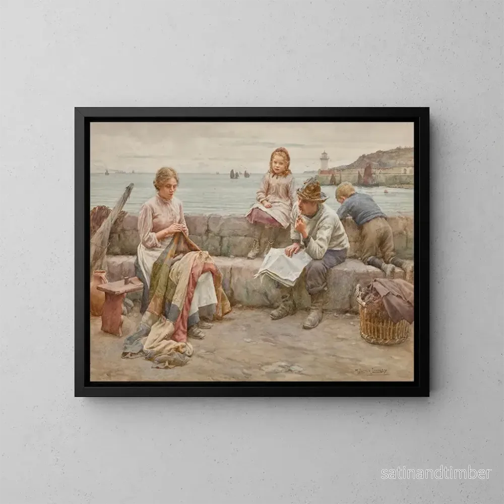 Reproduktion av målningen i en fiskeby i Cornouaille – Walter Langley Reproduktion av målningen i en fiskeby i Cornouaille – Walter Langley