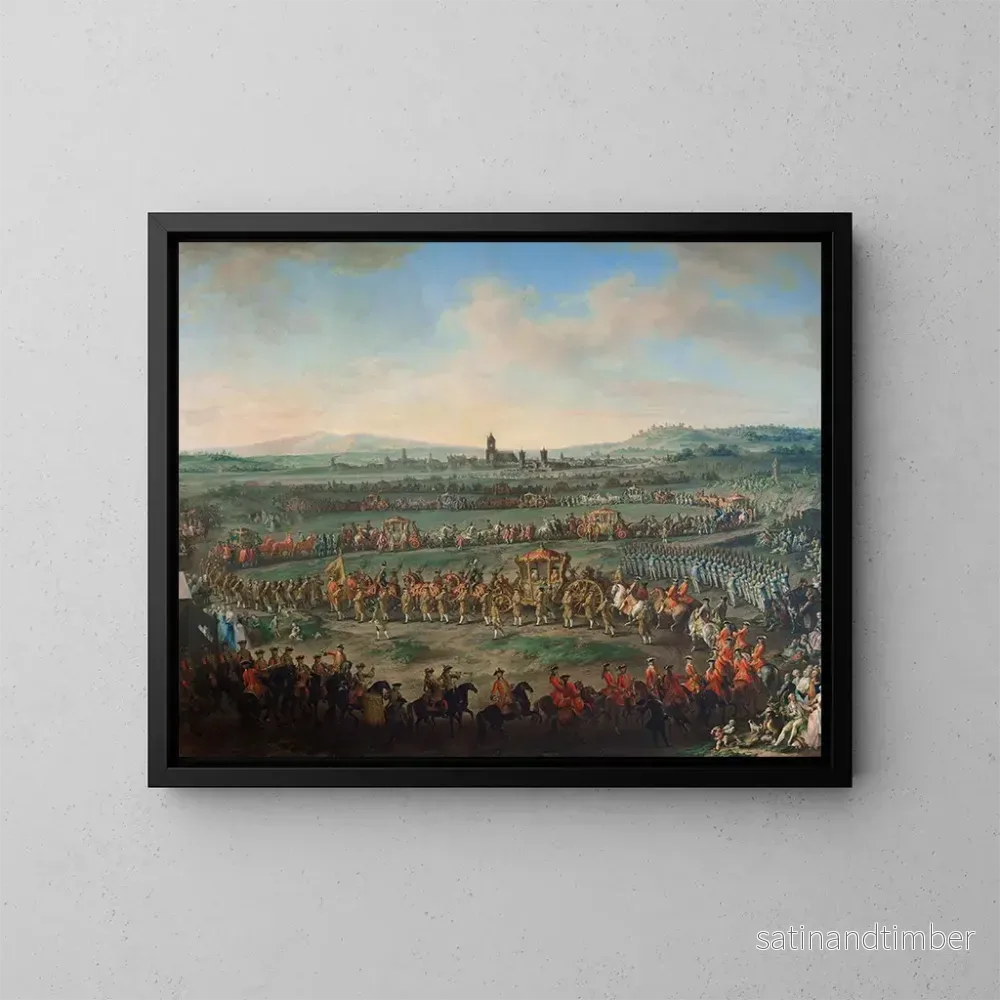 Reproduktion av målningen av kejsar François I:s intåg, Étienne och hans son Joseph II i Frankfurt den 29 mars 1764 – Johann Dallinger von Dalling Reproduktion av målningen av kejsar François I:s intåg, Étienne och hans son Joseph II i Frankfurt den 29 mars 1764 – Johann Dallinger von Dalling