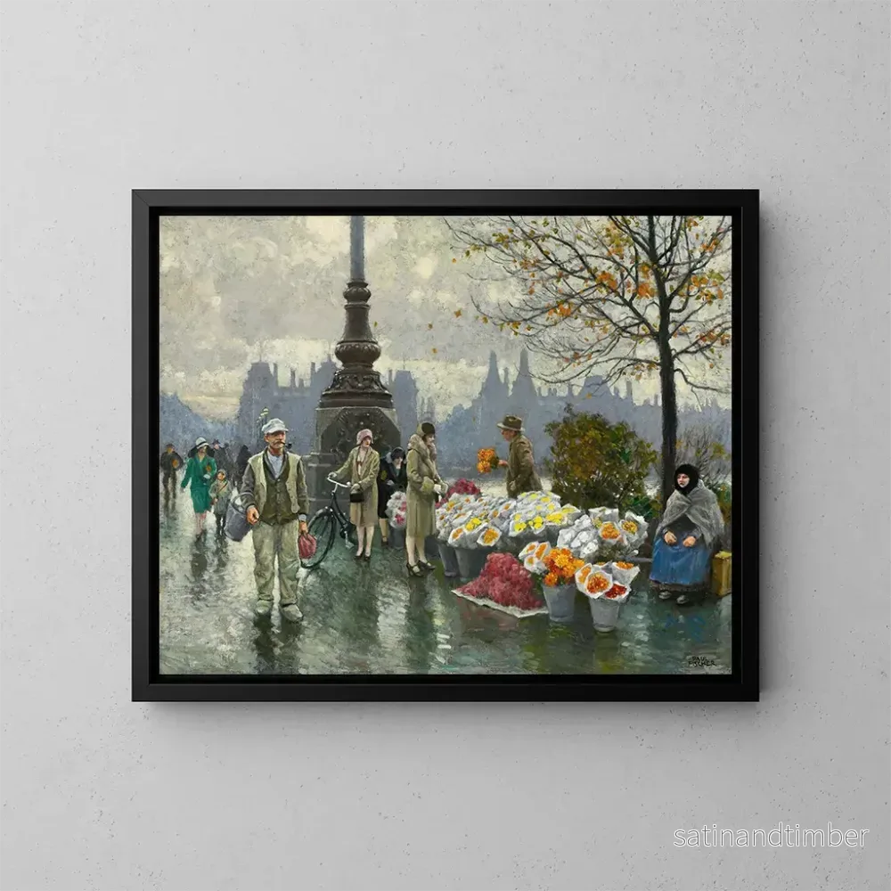 Reproduktion av målningen Vendeurs de fleurs au pont de la reine Louise à Copenhague – Paul Fischer Reproduktion av målningen Vendeurs de fleurs au pont de la reine Louise à Copenhague – Paul Fischer