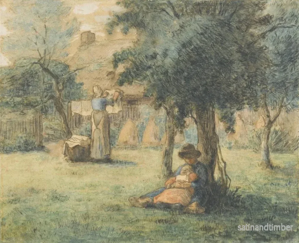 Reproduktion av målningen av en kvinna som hänger ut sin tvätt - Jean-François Millet - Bild 2