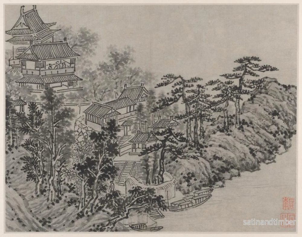 Reproduktion av målningen Pavillon de l'escalade des nuages des Douze vues de la colline du tigre à Suzhou - Shen Zhou - Bild 2