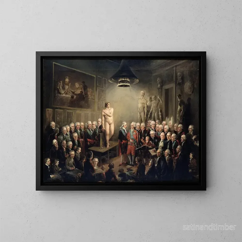 Reproduktion av målningen av Gustave III:s besök vid Royal Academy of Arts – Elias Martin Reproduktion av målningen av Gustave III:s besök vid Royal Academy of Arts – Elias Martin