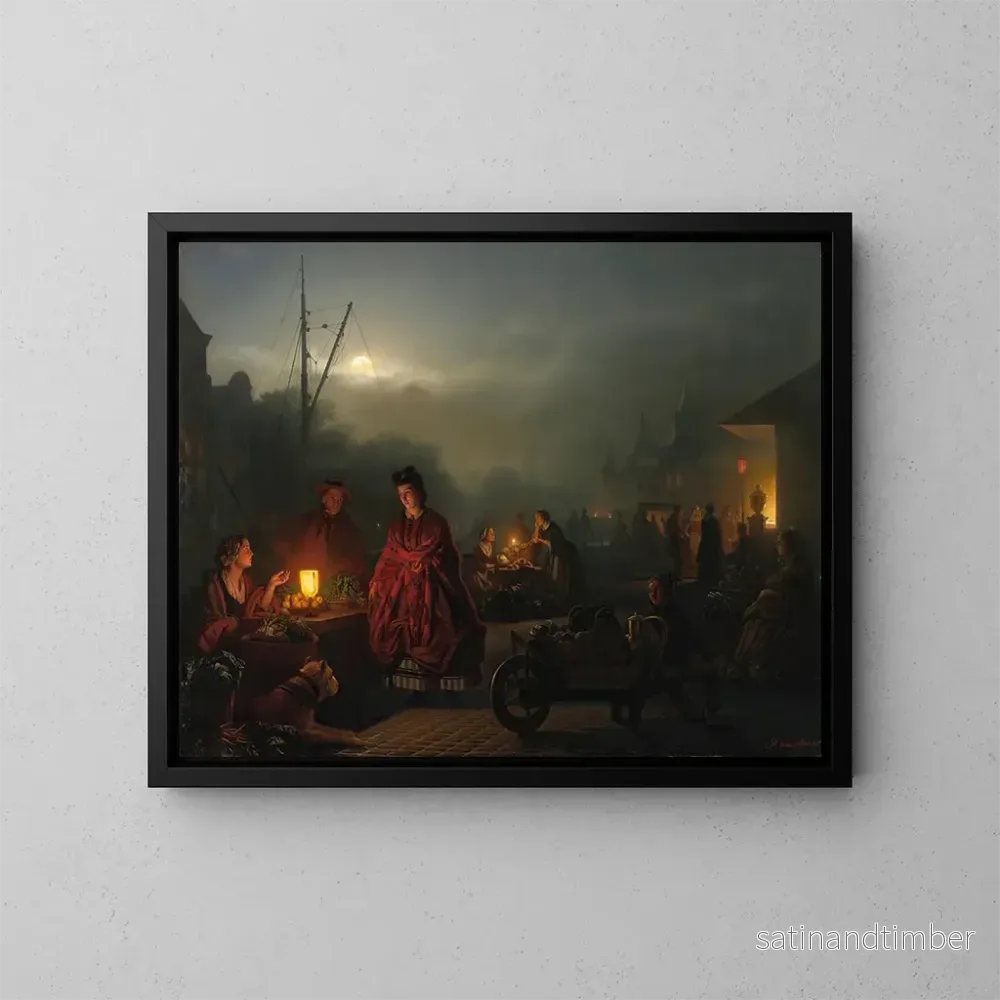 Reproduktion av målningen Le marché nocturne - Petrus van Schendel