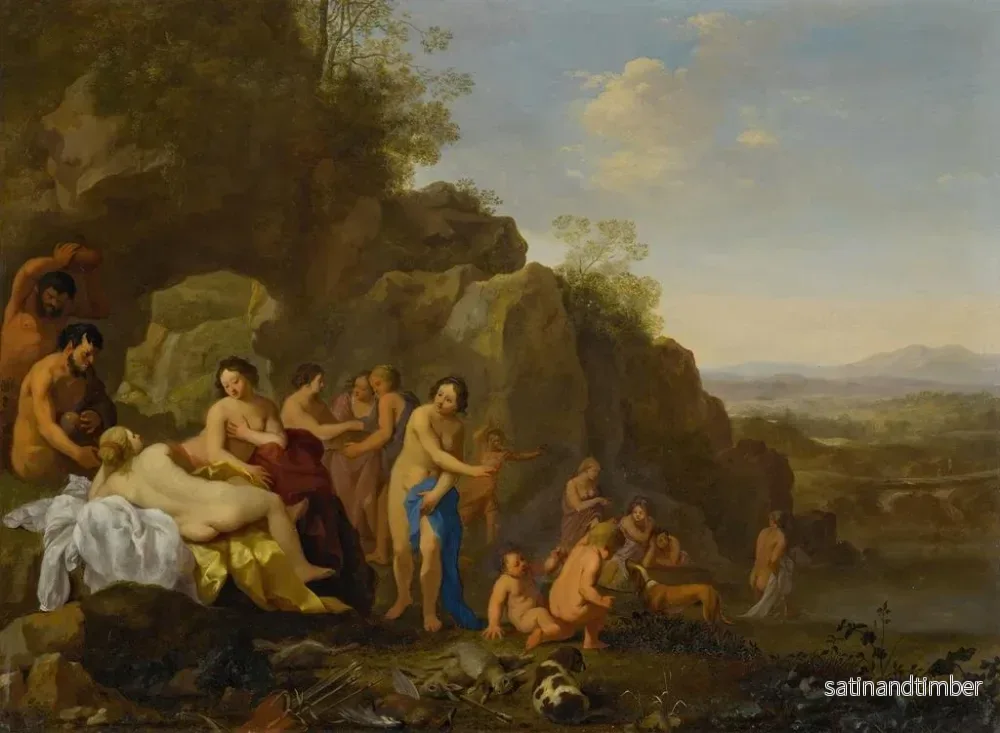 Reproduktion av målningen Diane och hennes nymfer i ett landskap med jaktens byten - Cornelis van Poelenburch - Bild 2