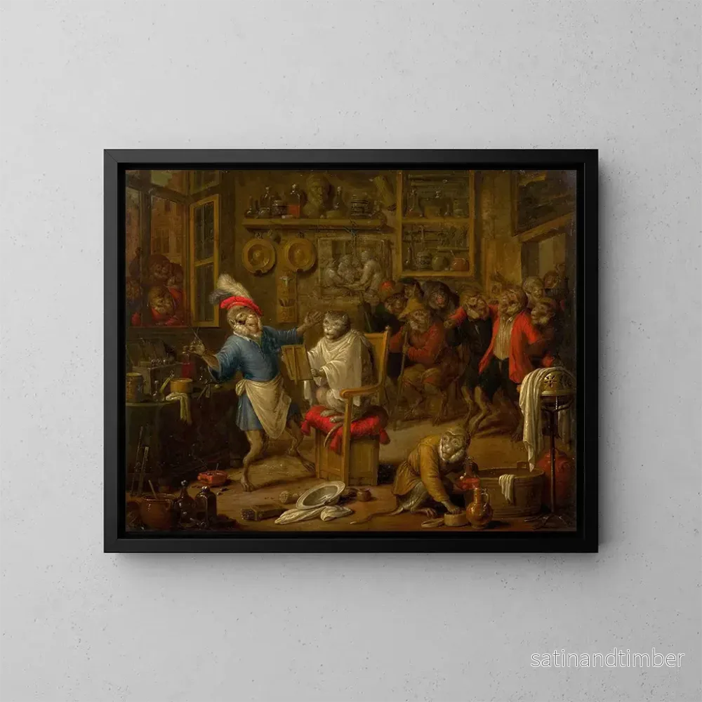 Reproduktion av målningen L'atelier des coiffeurs de singes - Nicolaes van Veerendael
