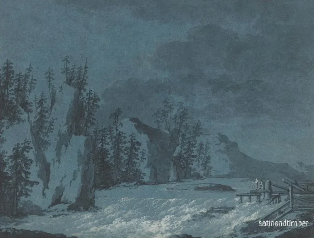 Reproduktion av målningen av snabba flodströmmar nära skogsklädda klippor - Claude-Louis Châtelet - Bild 2