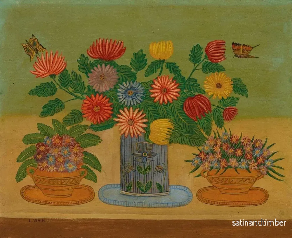 Reproduktion av målningen Bouquet de fleurs avec des papillons - Louis Vivin - Bild 2