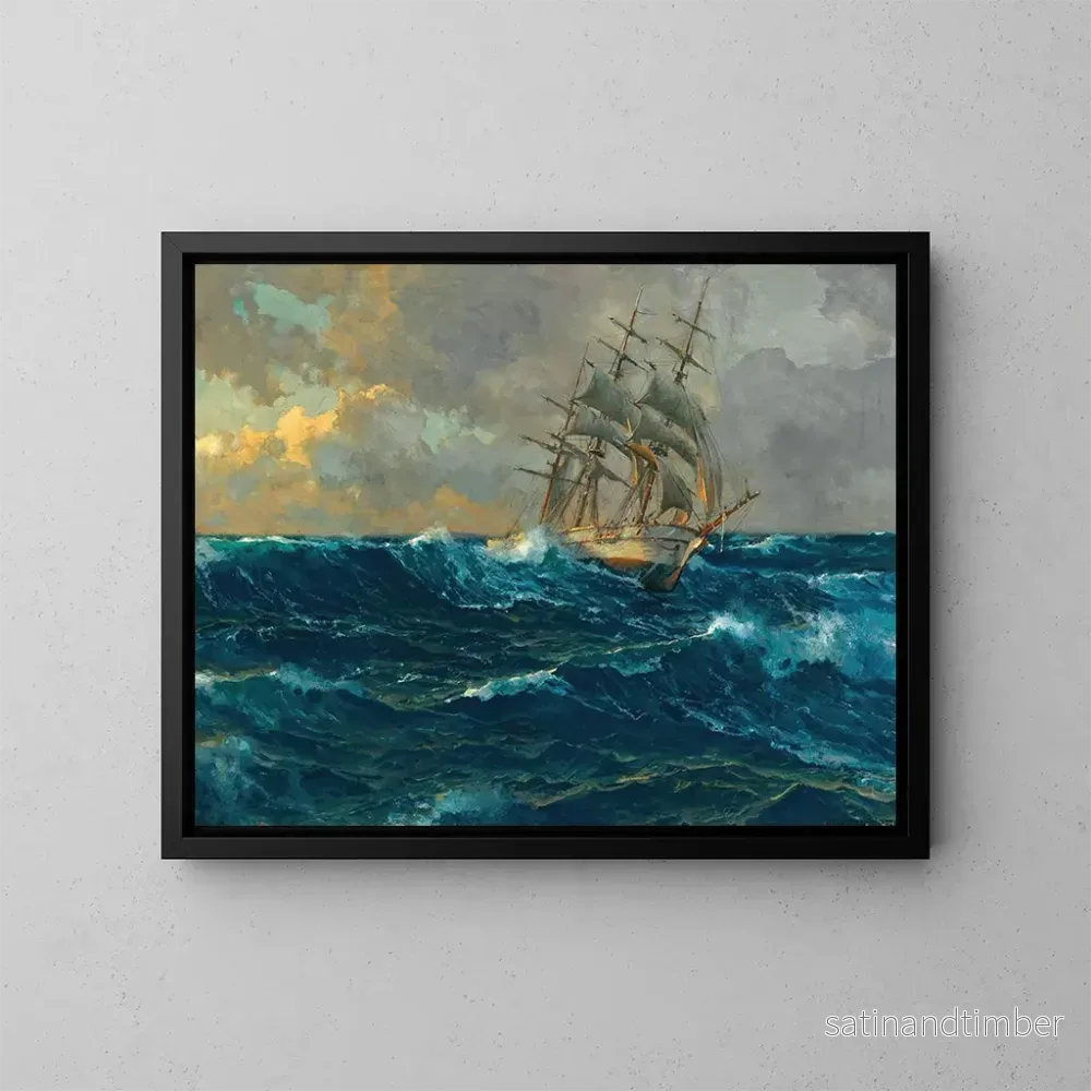 Reproduktion av målningen av tre-mastad segelbåt till havs - Michael Zeno Diemer