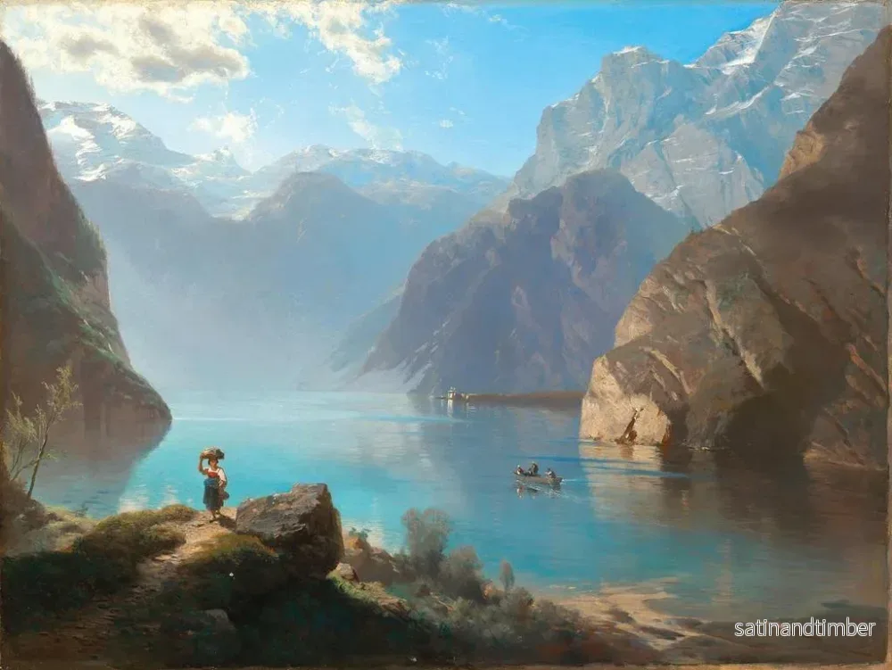 Reproduktion av målningen En scen vid Königssee med Saint Barthélemy - Leopold Heinrich Vöscher - Bild 2