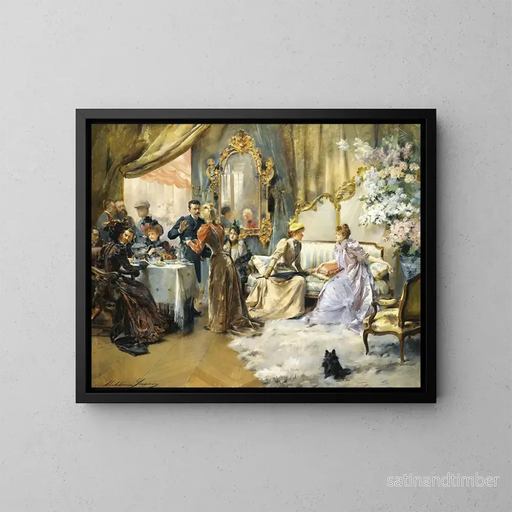 Reproduktion av målningen Le Goûter au salon du peintre - Madeleine Jeanne Lemaire