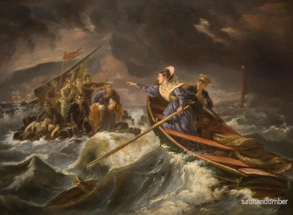 Reproduktion av målningen av Grace Darling och hennes far som räddar överlevande från förlisningen av Forfarshire på Farneöarna, 7 september 1838 - Charles Achille d'Hardiviller - Bild 2