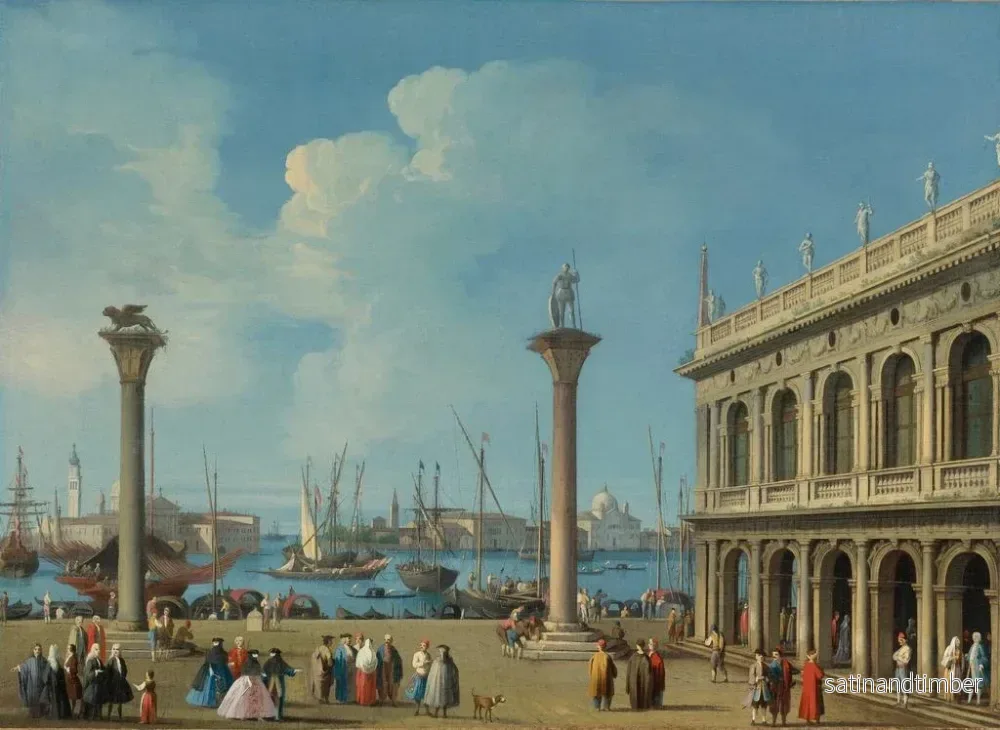 Reproduktion av målningen Venise, vy av molo från Piazzetta mot söder mot San Giorgio Maggiore med kolumnerna av Saint Marc och Saint Théodore samt Sansoviniana-biblioteket - Giovanni Battista Cimaroli - Bild 2