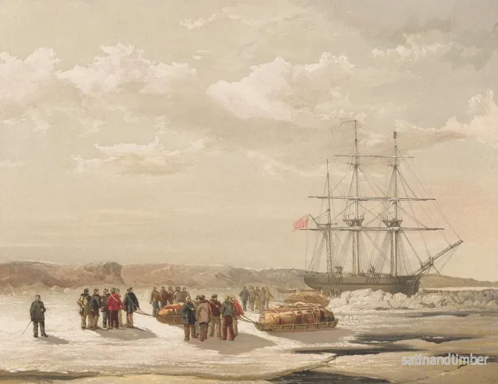 Reproduktion av målningen av avfärden för Sledge Party från HMS Investigator i Mercy-bukten under befäl av löjtnant Gurney Cresswell, 15 april 1853 - Samuel Gurney Cresswell - Bild 2