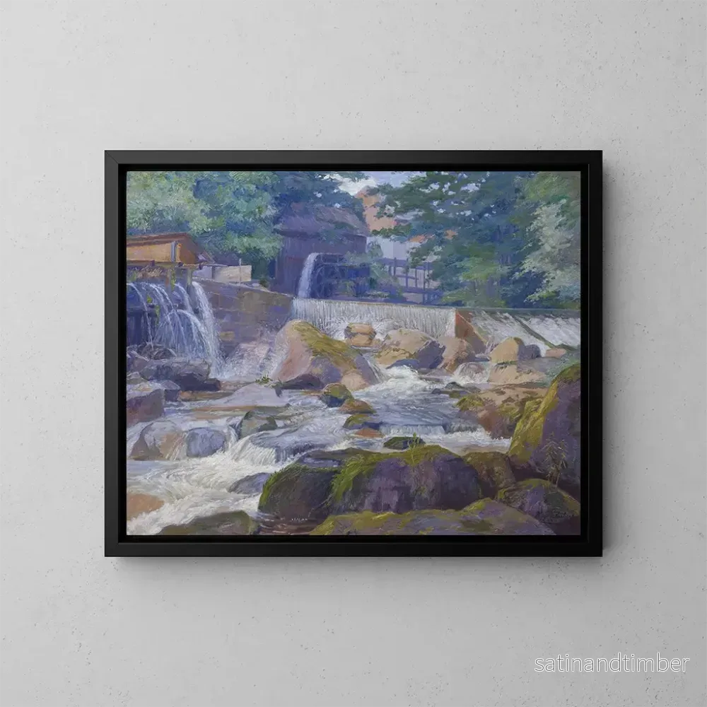 Reproduktion av målningen Barrage fluvial avec moulin Klam près de Grein – Hugo Schubert Reproduktion av målningen Barrage fluvial avec moulin Klam près de Grein – Hugo Schubert