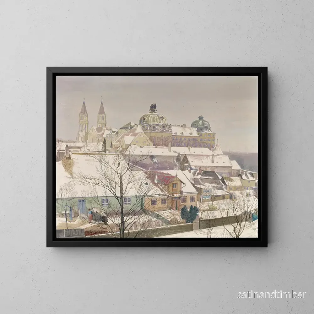 Reproduktion av målningen Klosterneuburg på vintern - Max Kahrer