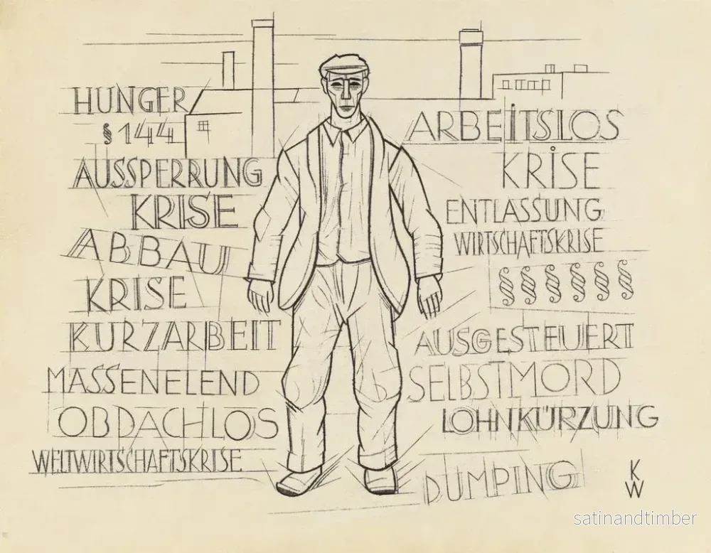 Reproduktion av målningen Oanmärkt målning, Hunger, Global ekonomisk kris, Arbetslöshet - Karl Wiener - Bild 2