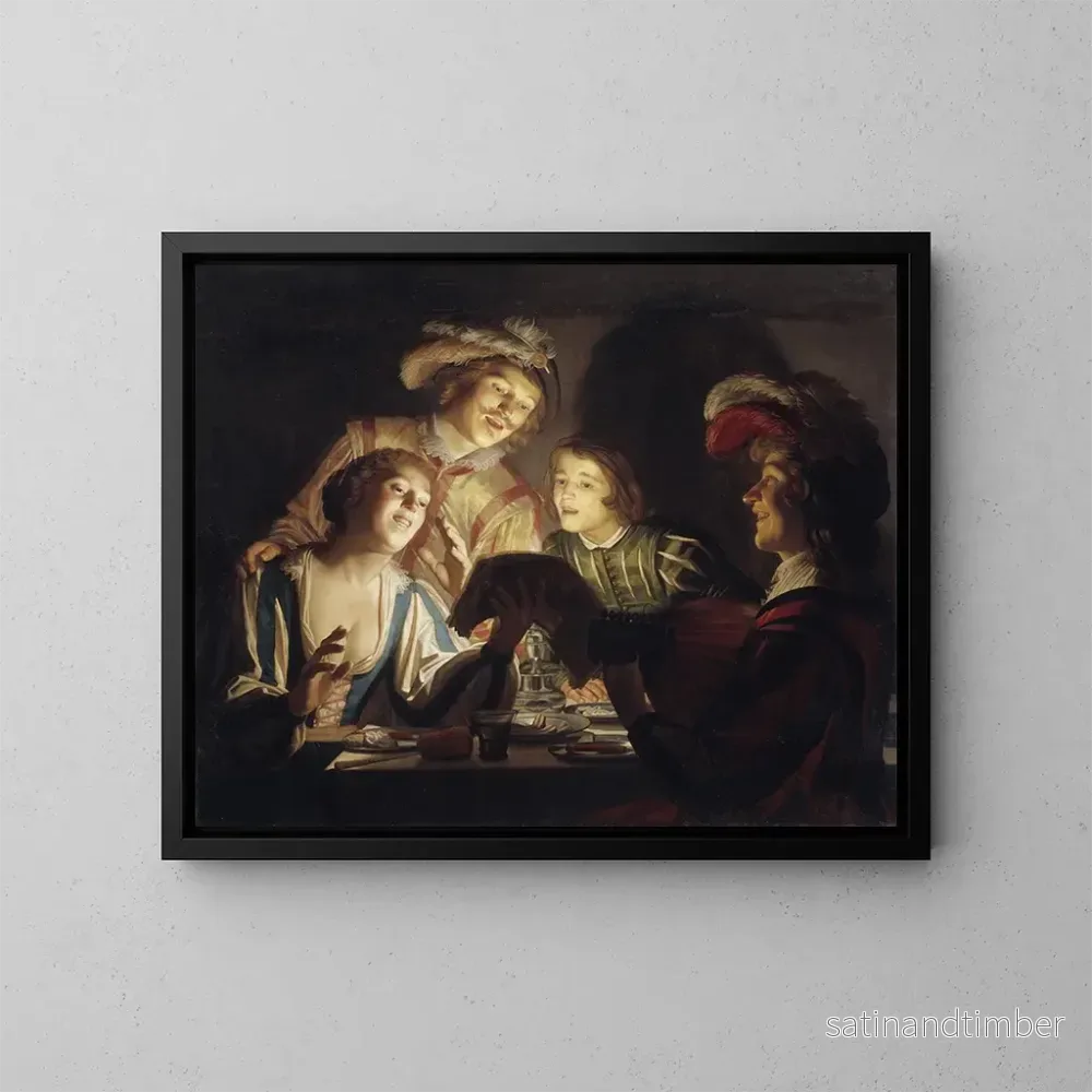Reproduktion av målningen av musikgrupp med ljuslykta - Gerard van Honthorst