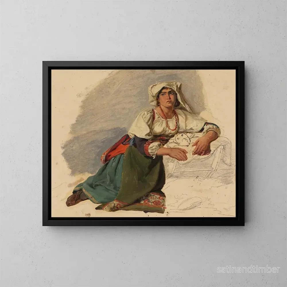 Reproduktion av målningen av italiensk kvinna knäböjande som lutar sig över ett barn – Johann Baptist Kirner Reproduktion av målningen av italiensk kvinna knäböjande som lutar sig över ett barn – Johann Baptist Kirner